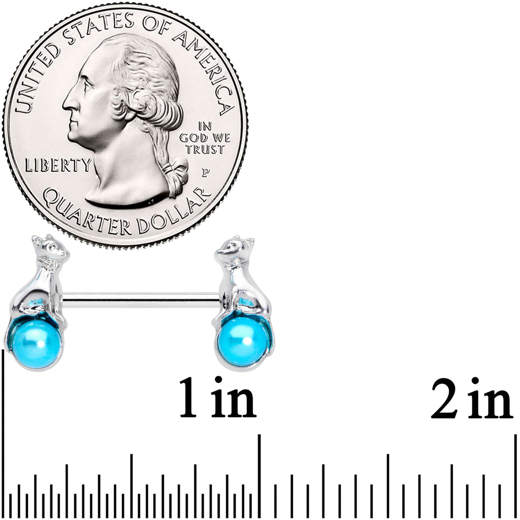 14G 9/16 Aqua Orb Baby Bear Barbell Nipple Ring Set