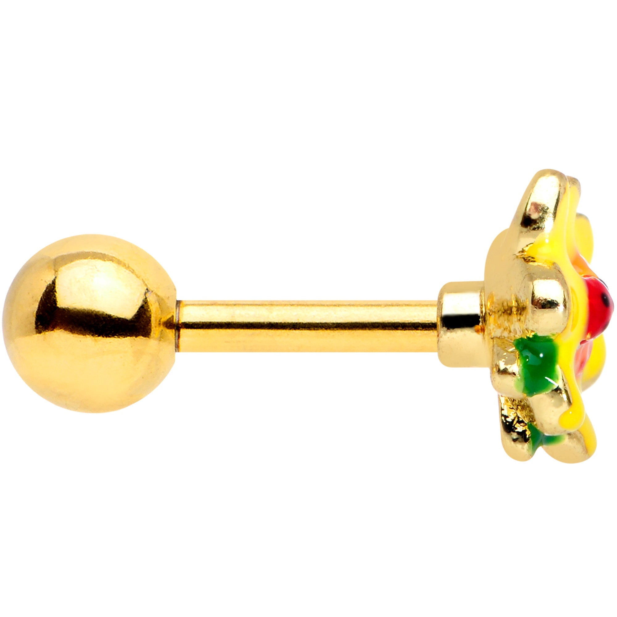 16G 1/4 Gold Tone Sunny Flower Ladybug Cartilage Tragus