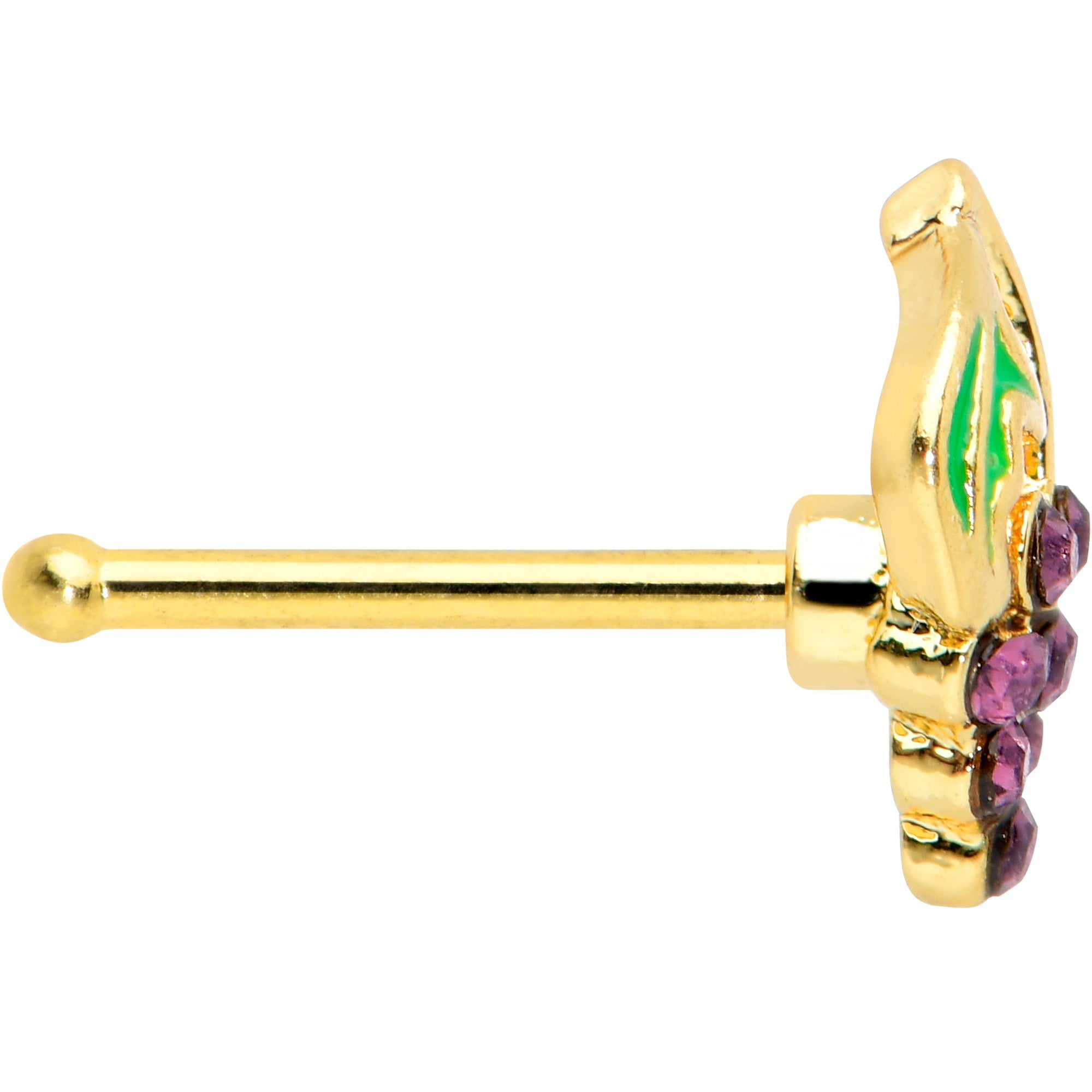 20G 1/4 Purple Gem Gold Tone Tasty Grapes Fruit Nose Bone
