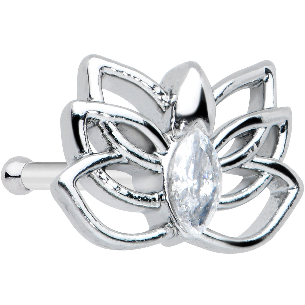 20G 1/4 Clear Gem Open Elegant Lotus Flower Nose Bone