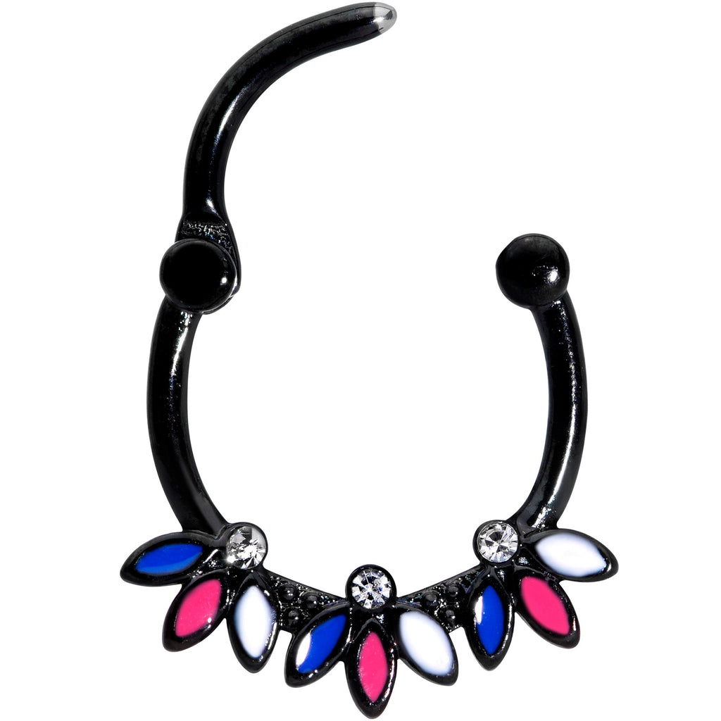 16G 3/8 Clear Gem Black Blue Pink White Leaves Cartilage Clicker