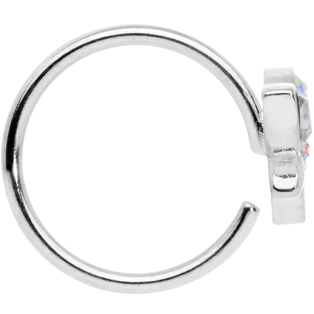 18G 3/8 Clear Aurora Gem Loop Butterfly Nose Hoop