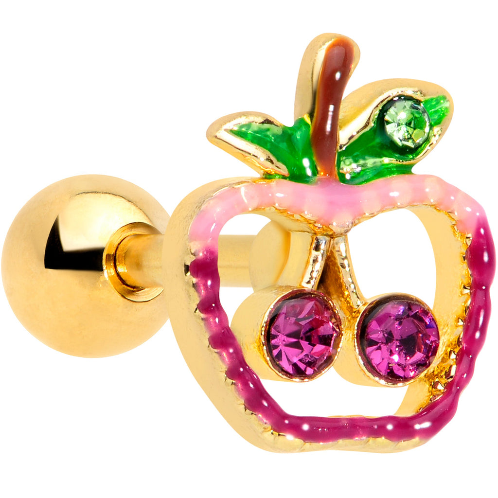 16G 1/4 Purple Pink Gem Gold Tone Cherry Apple Cartilage Tragus