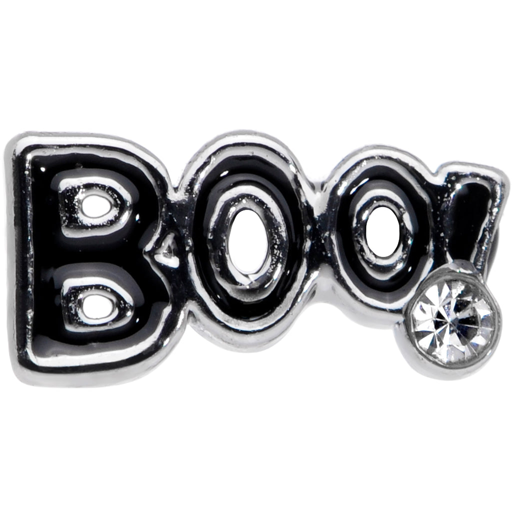 20G 1/4 Clear Gem Black Boo Halloween Nose Bone