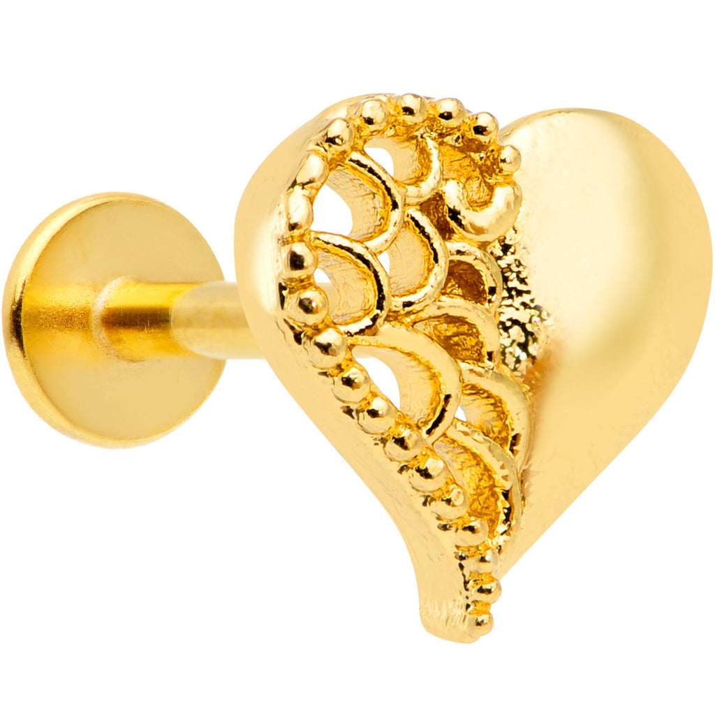 16G 5/16 Clear Gem Gold Hue Angel Wing Heart Labret Monroe Tragus