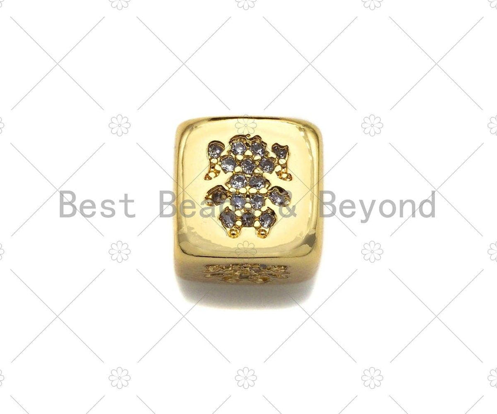 CZ Micro Pave Girl Cube Large Hole Spacer Beads, Cubic Zirconia Cube Girl Spacer Beads, Gold Name Initial Letter Beads, 8.5mm,sku#Z1135