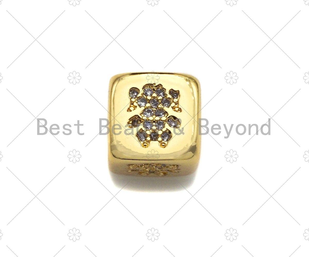 CZ Micro Pave Girl Cube Large Hole Spacer Beads, Cubic Zirconia Cube Girl Spacer Beads, Gold Name Initial Letter Beads, 8.5mm,sku#Z1135