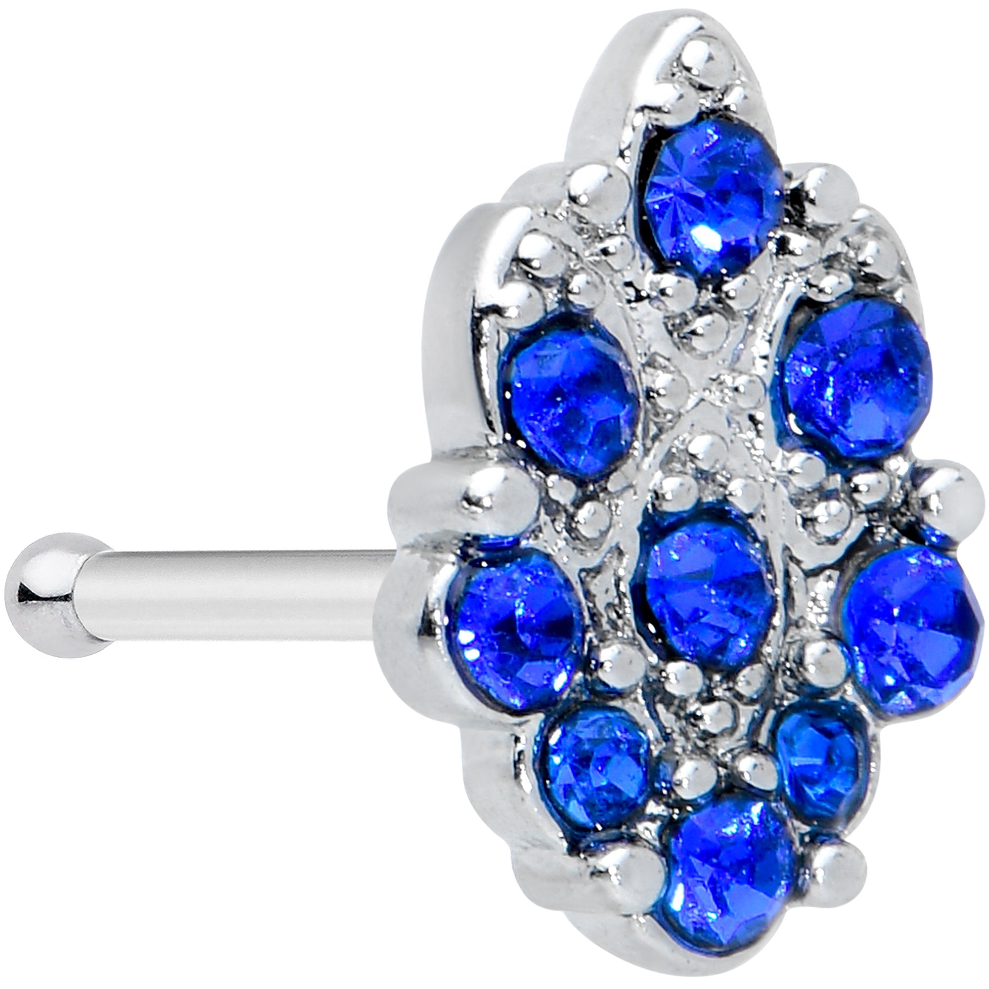 20G 1/4 Blue CZ Gem Fountain Nose Bone