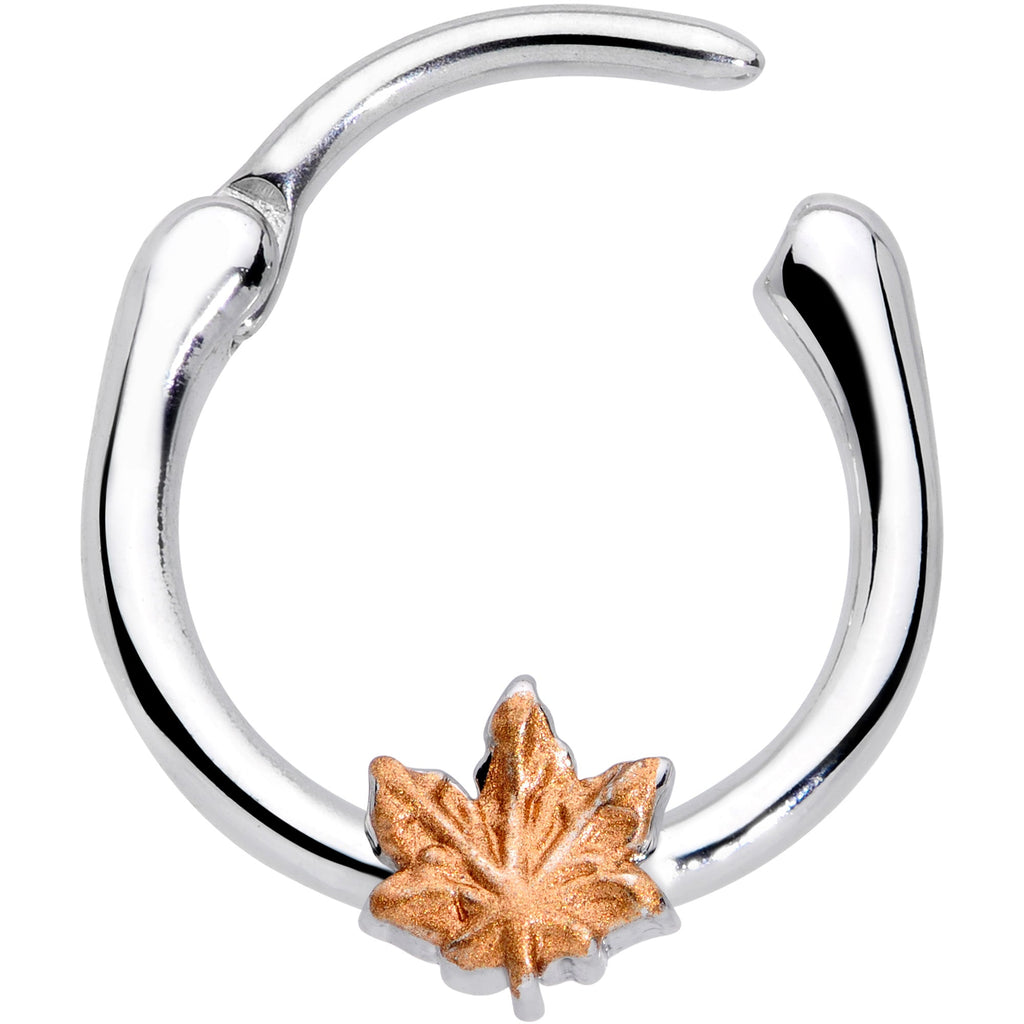 16G 3/8 Rose Gold Tone Fall Autumn Leaf Cartilage Clicker