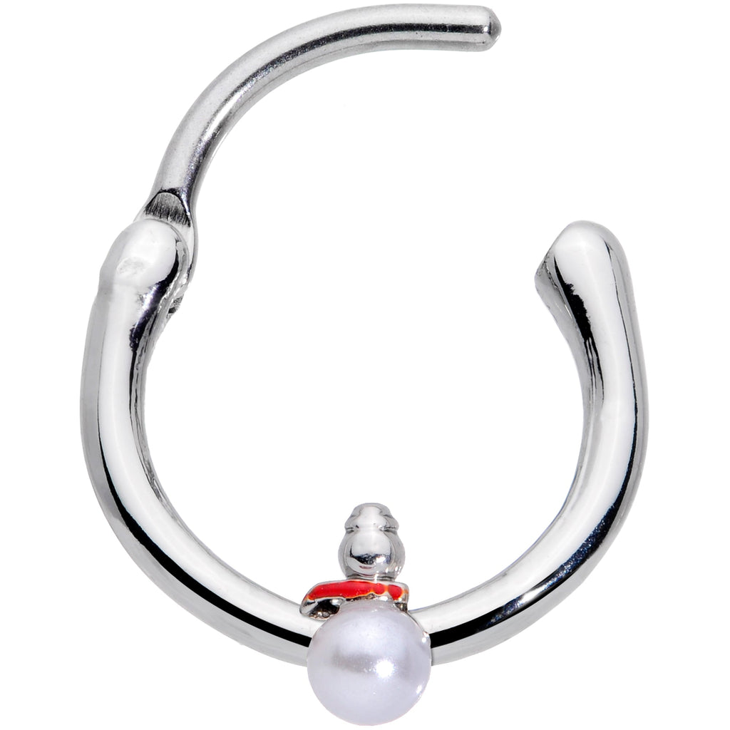 16G 3/8 White Orb Pearlescent Snowman Christmas Cartilage Clicker