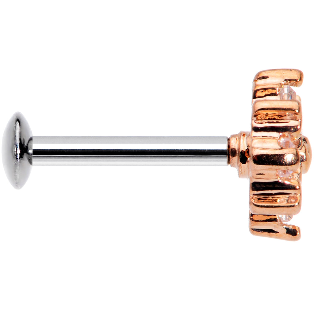 16G 5/16 Clear CZ Gem Rose Gold Tone Internal Thread Labret