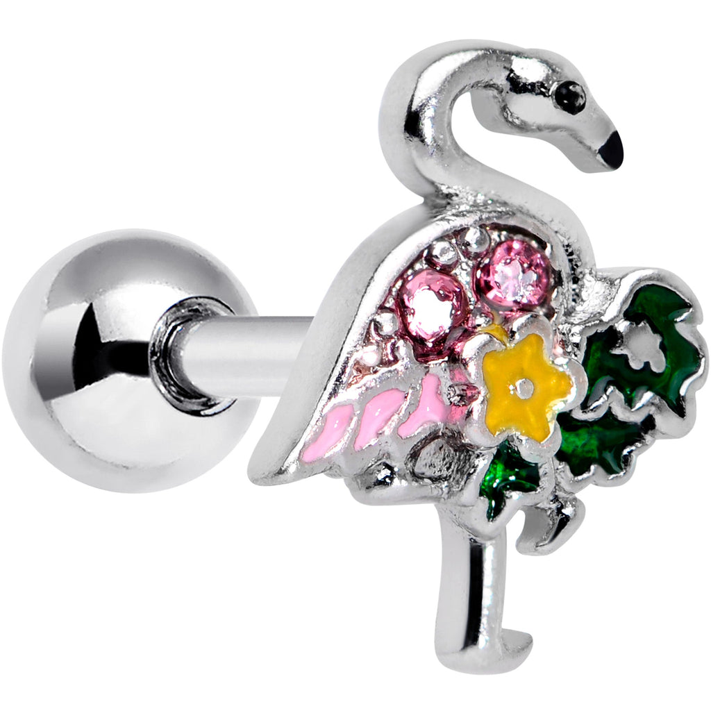 16G 1/4 Pink Gem Funky Flamingo Cartilage Tragus Earring
