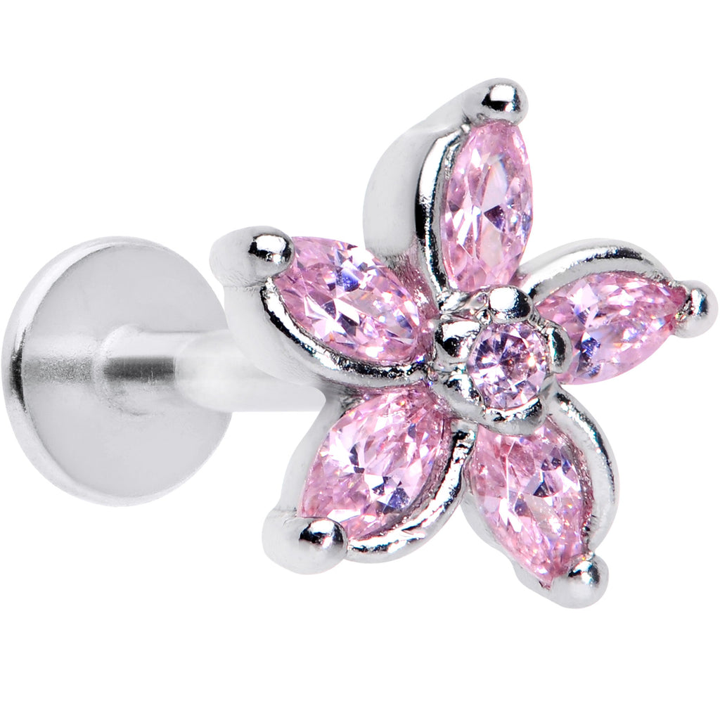 16G 5/16 Pink Gem Pretty Petals Flower Labret Monroe Tragus