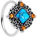20G 5/16 Yellow Gem Blue Faux Turquoise Rhombus Nose Ring