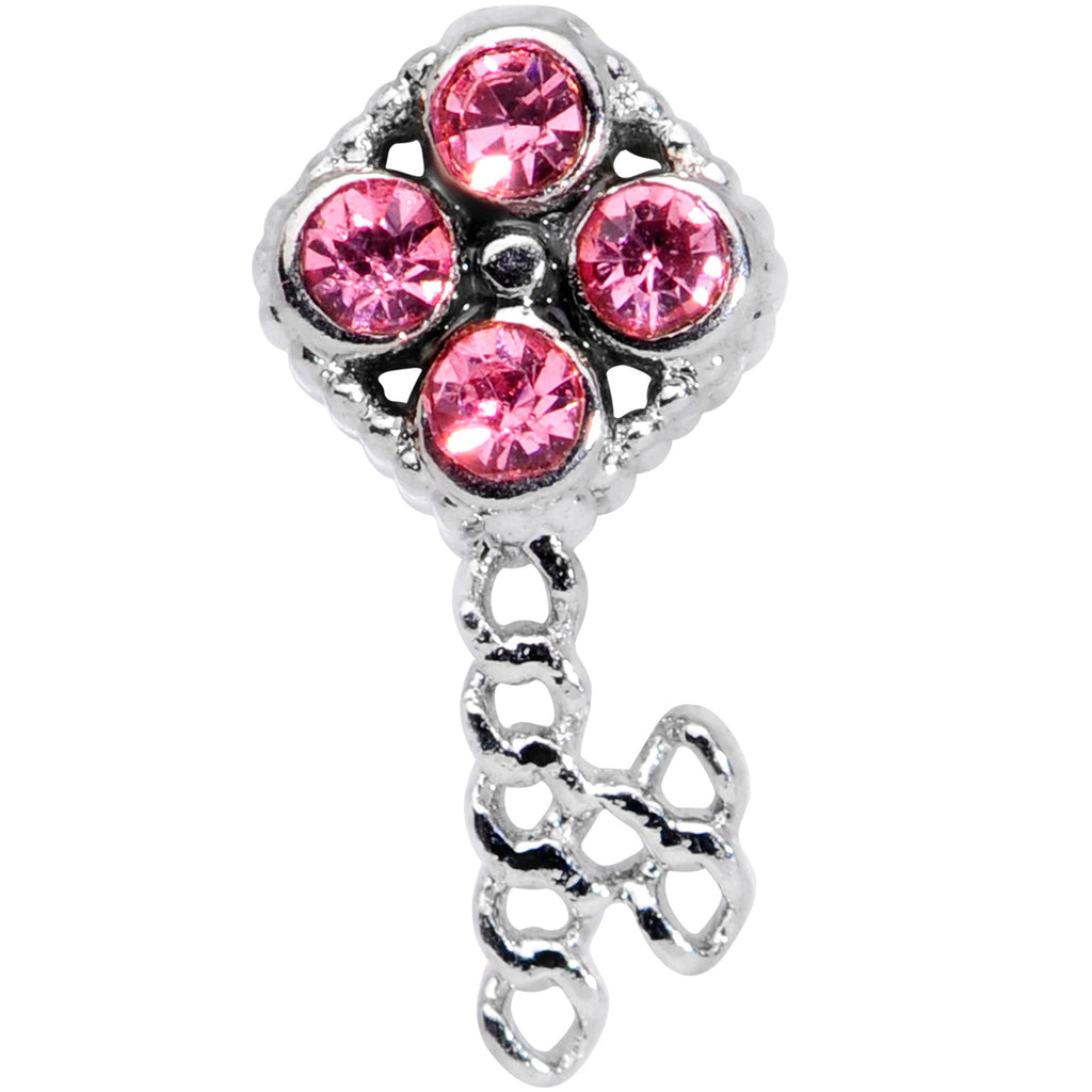 20G 5/16 Pink Gem Open Key Nose Hoop