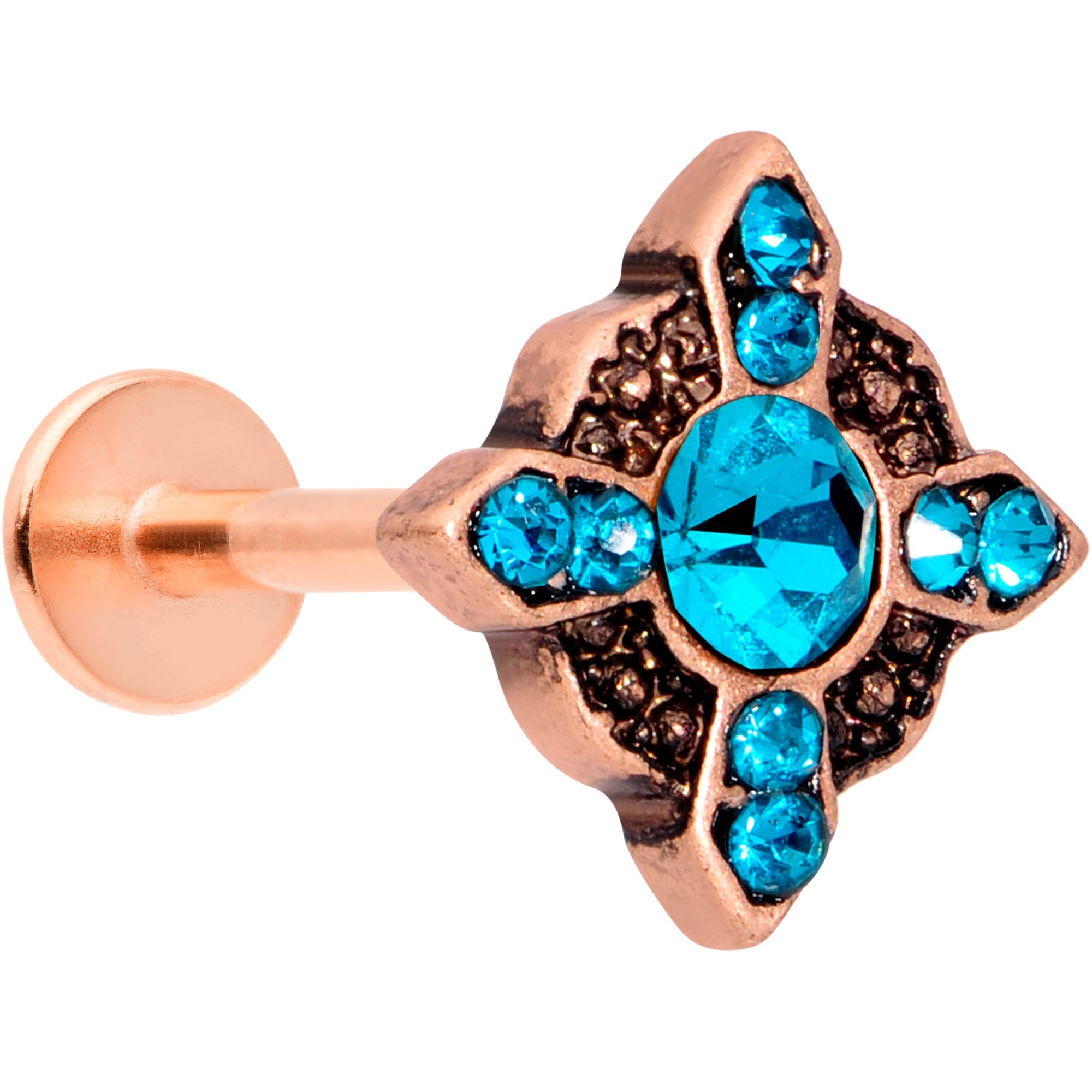 16G 6/15 Aqua Gem Rose Gold Tone Renaissance Labret Monroe Tragus