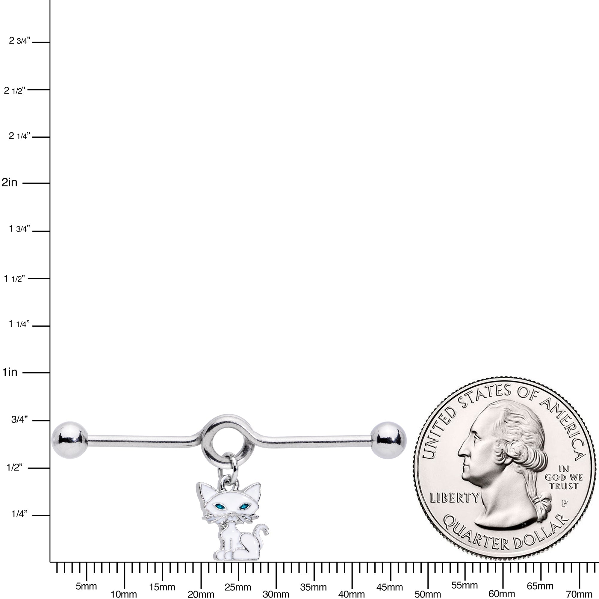 14G Blue Eyed White Cat Dangle Project Barbell 38mm