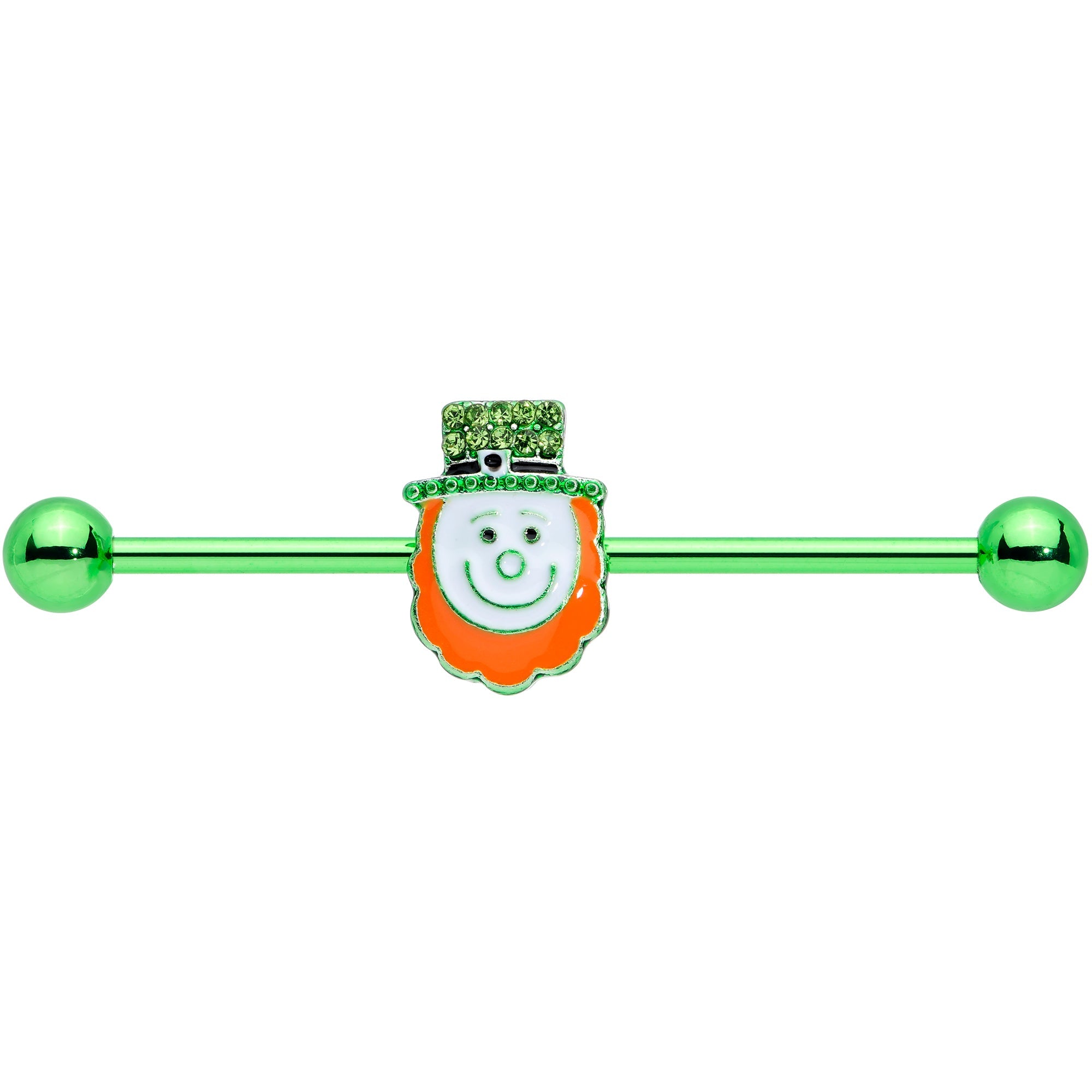 14G Green Gem Leprechaun St Patricks Day Industrial Barbell 38mm