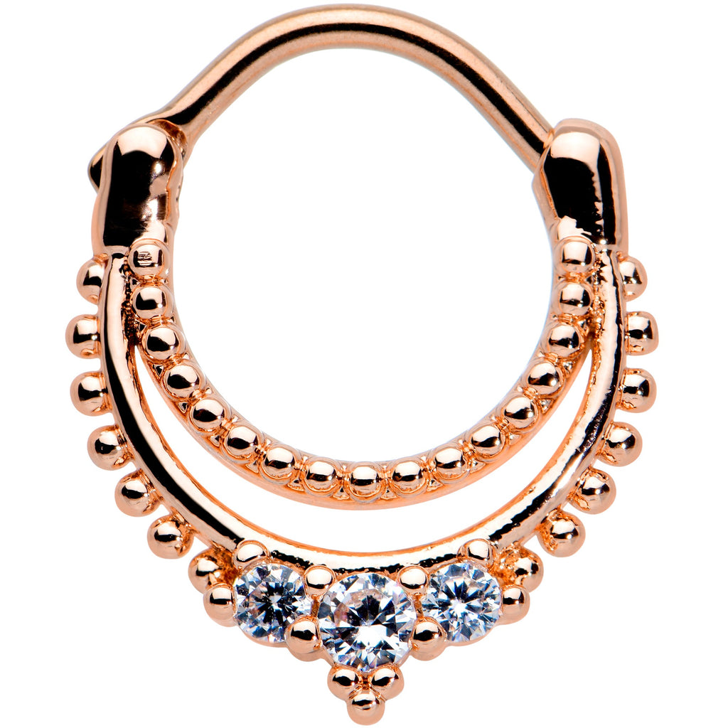 16G 3/8 Clear CZ Gem Rose Gold Tone Double Luxe Cartilage Clicker