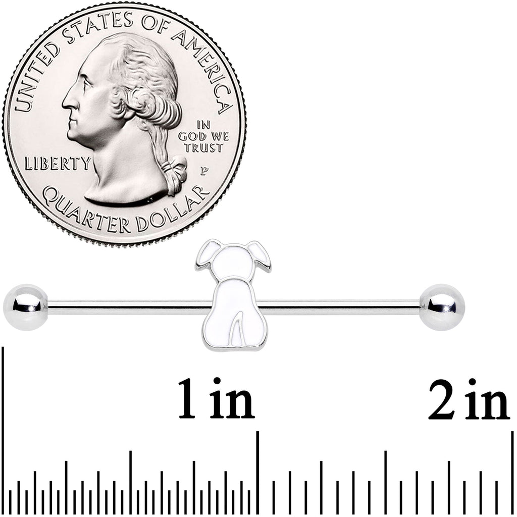 14G White Sitting Dog Industrial Barbell 38mm