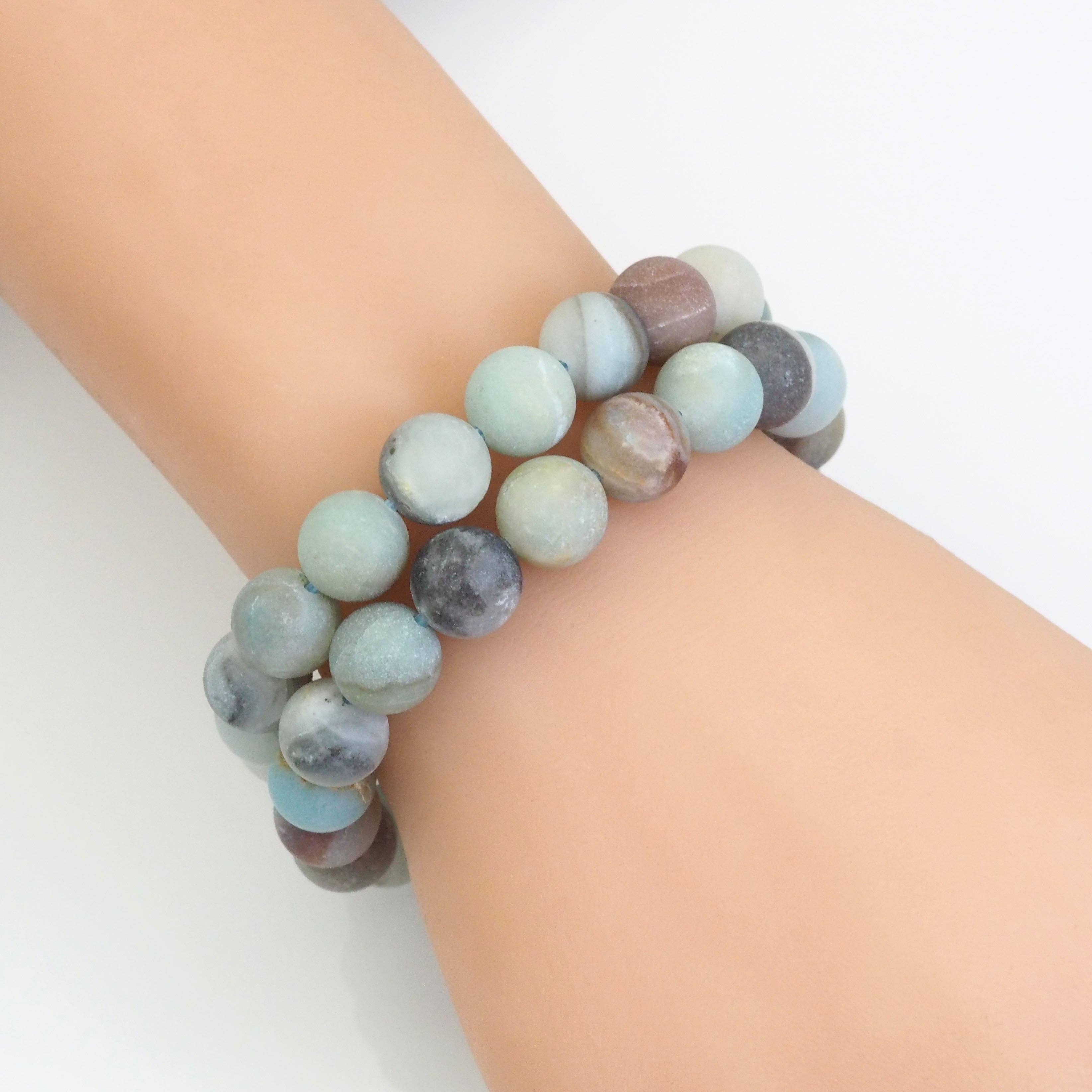 Genuine Matt Amazonite Round Smooth Stretchy Bracelet, 8mm/10mm, Sku#EF367