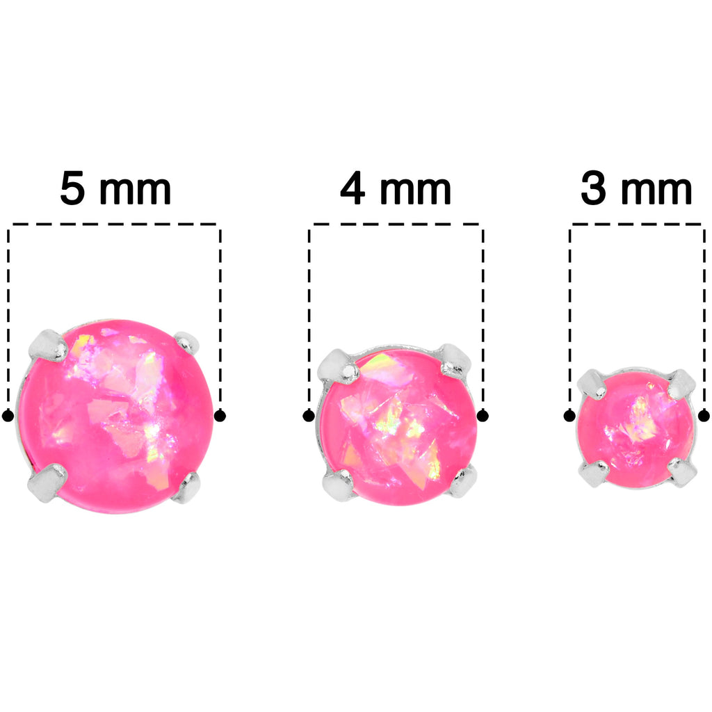 20G Pink Faux Opal 3mm to 5mm Post Stud Earrings Set of 3