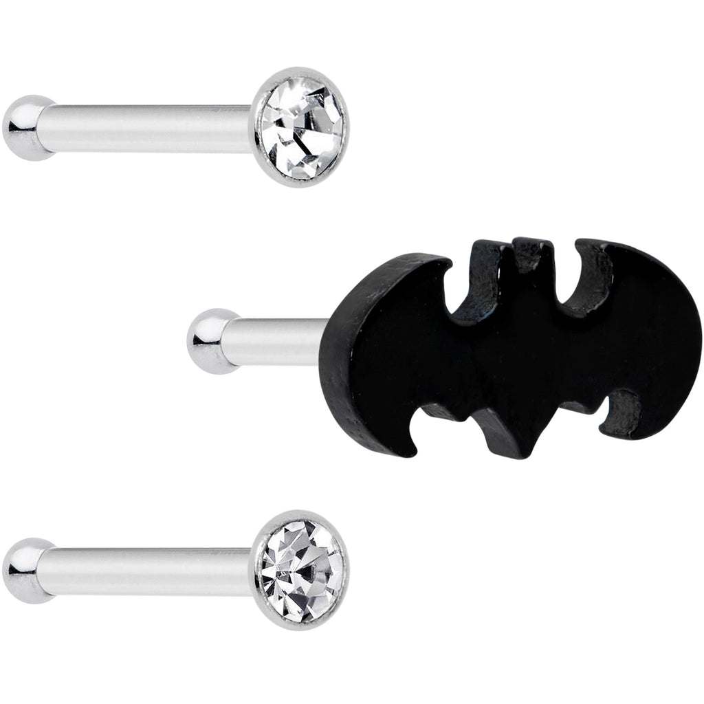 20G 1/4 Clear Gem Licensed DC Comics Batman Nose Bone Set of 3