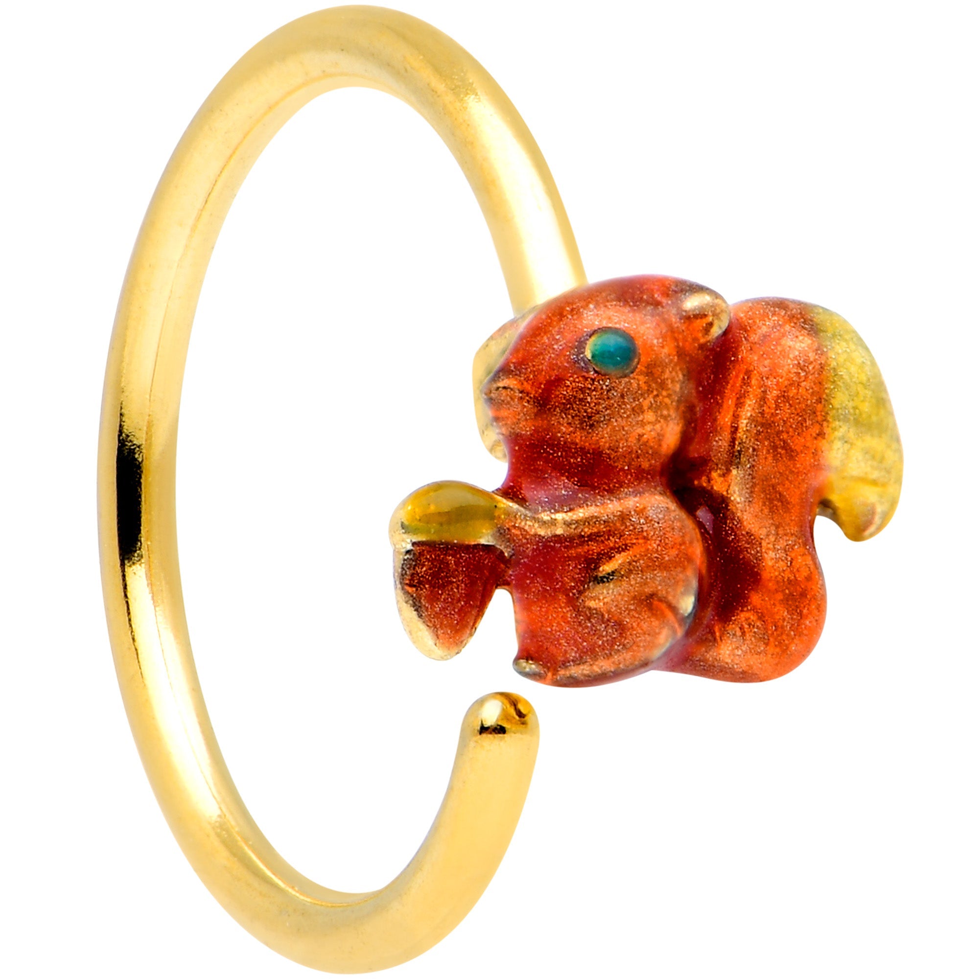 20G 5/16 Gold Tone Happy Squirrel Nose Hoop