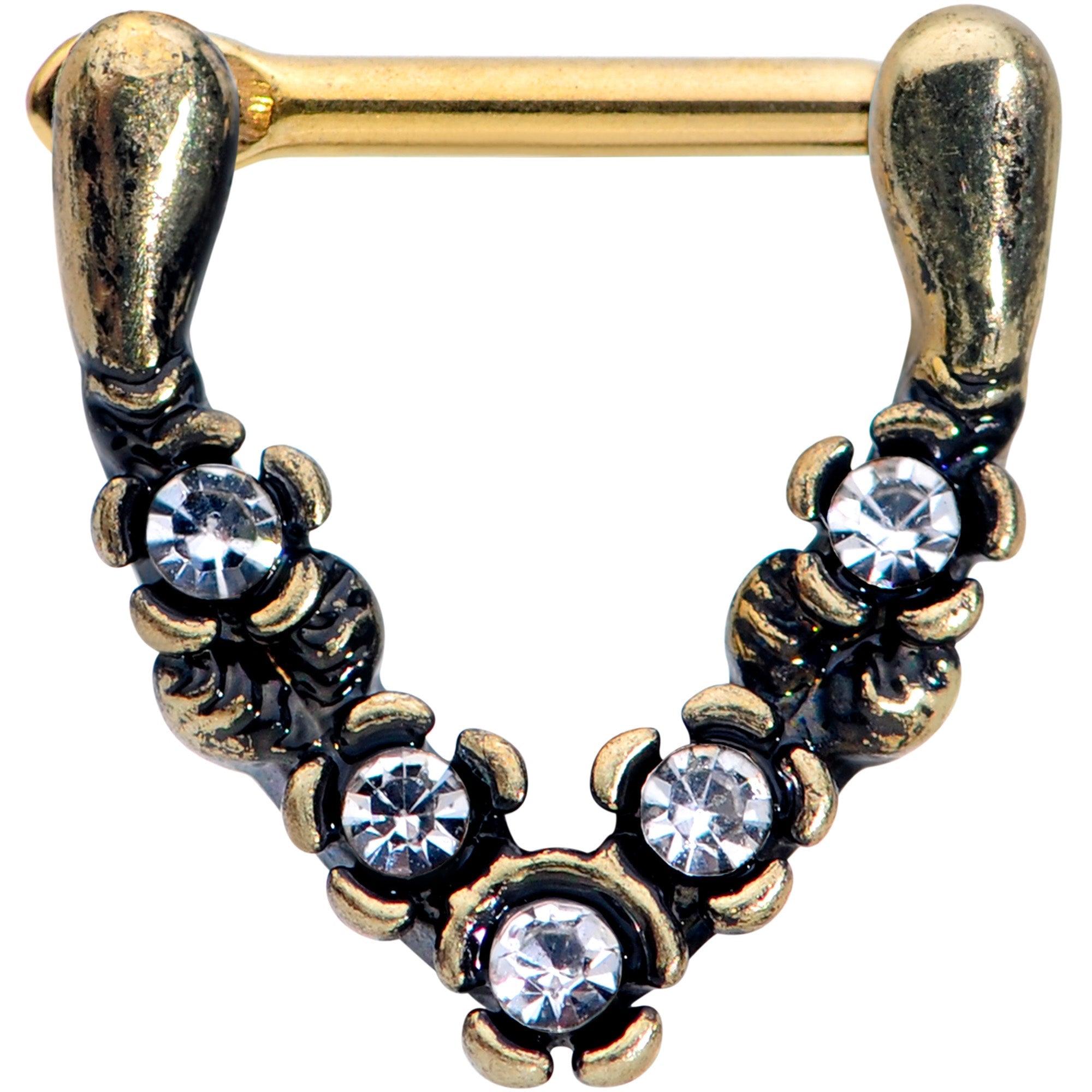 16G 5/16 Clear Gem Gold Tone Flower Vee Cartilage Clicker