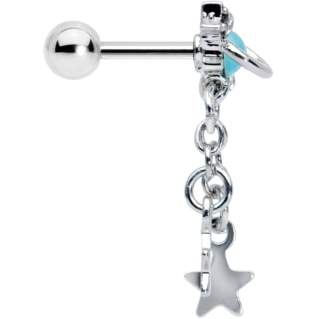 16G 1/4 Clear Blue Gem Saturn Planet Star Dangle Cartilage Tragus