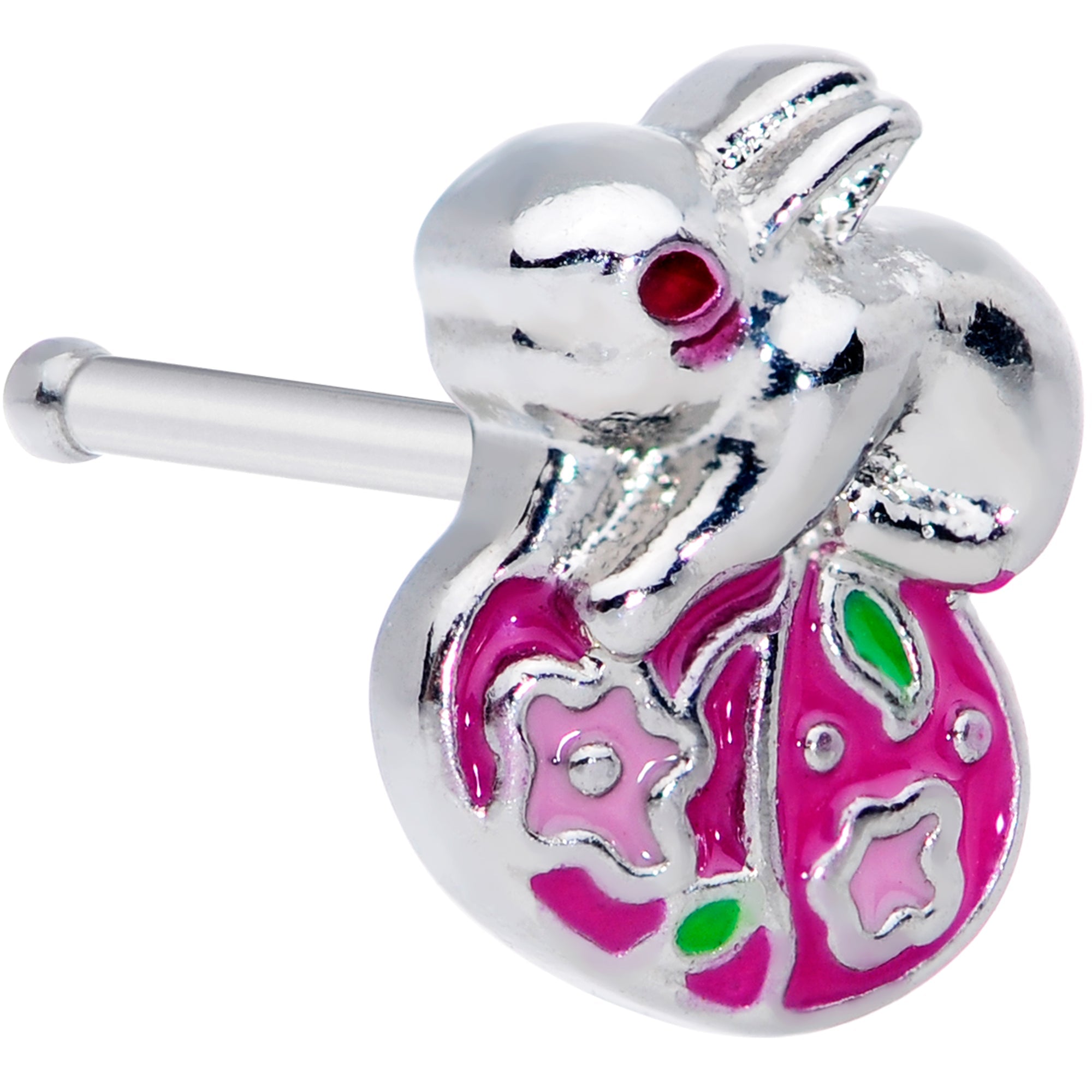 20G 1/4 Pink Gem Pink Easter Egg Easter Bunny Nose Bone