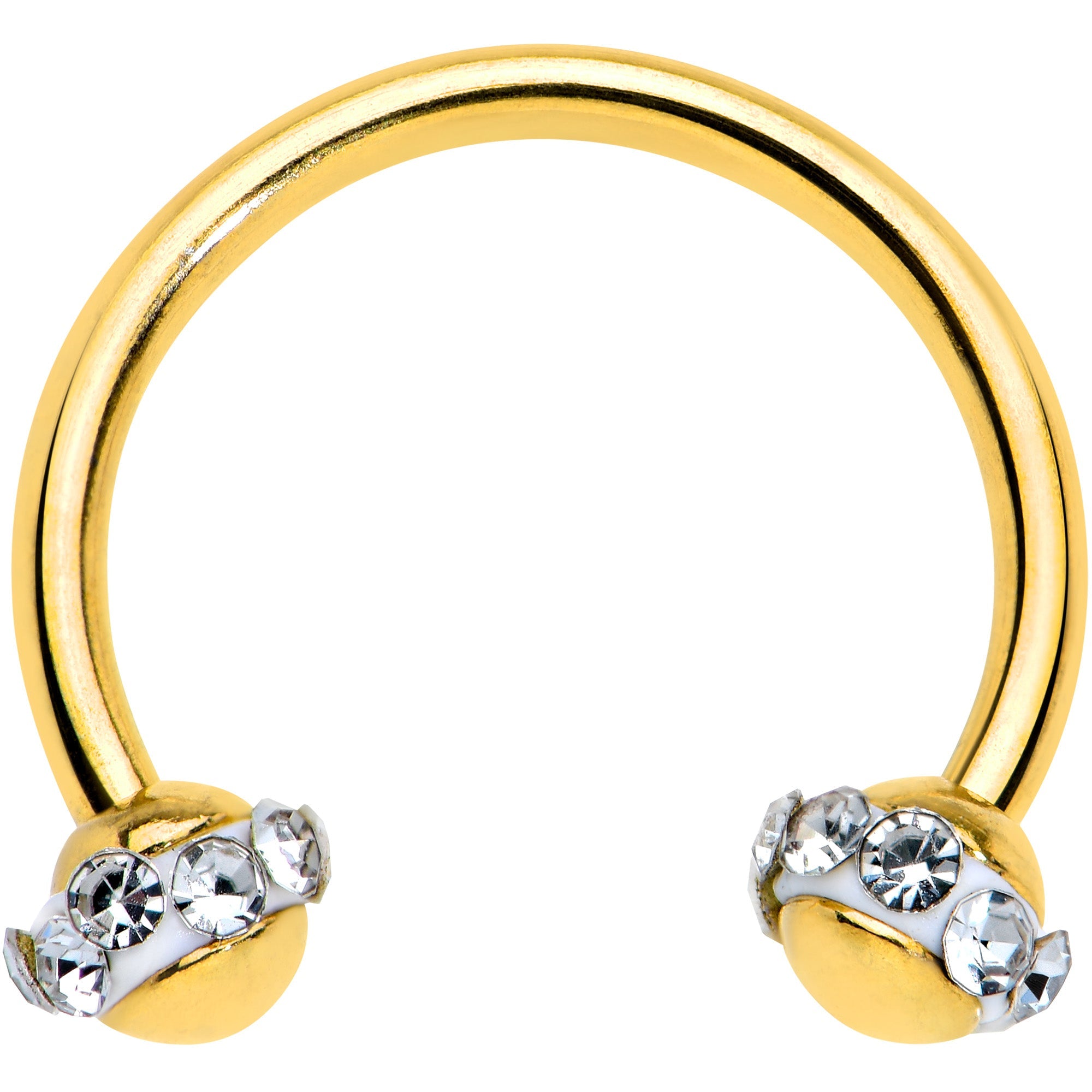 16G 3/8 Clear Gem Gold Tone Banded Horseshoe Circular Barbell