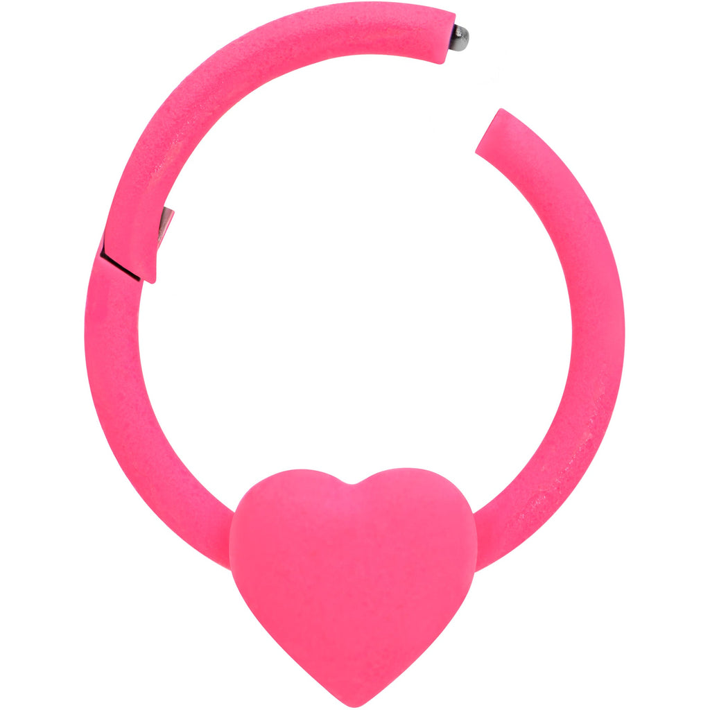 16G 3/8 Pink Matte Heart Valentines Day Hinged Segment Ring
