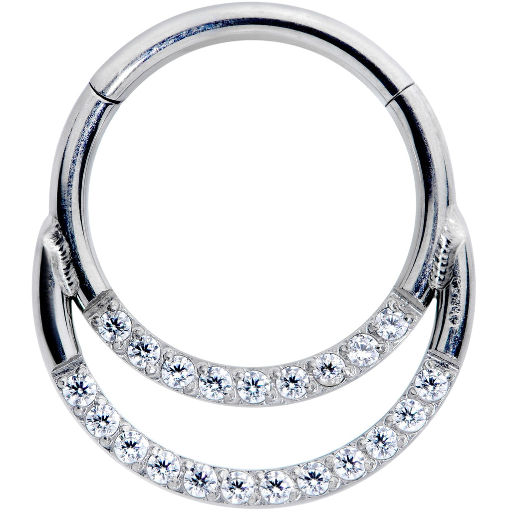16G 3/8 Clear CZ Gem G23 Titanium Double Row Cartilage Clicker