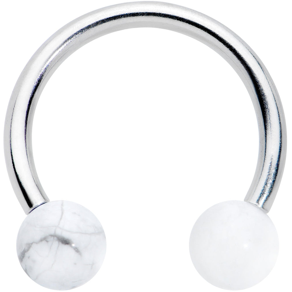 16G 3/8 White Stone Ball End Internally Threaded Horseshoe