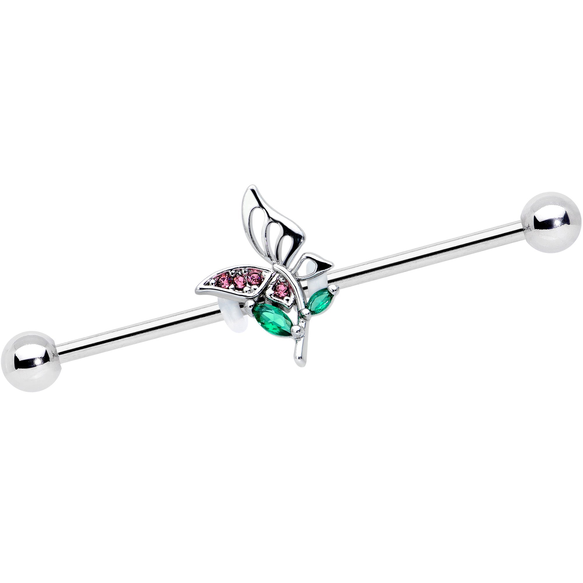 14G Purple Green Gem Floral Butterfly Industrial Barbell 38mm