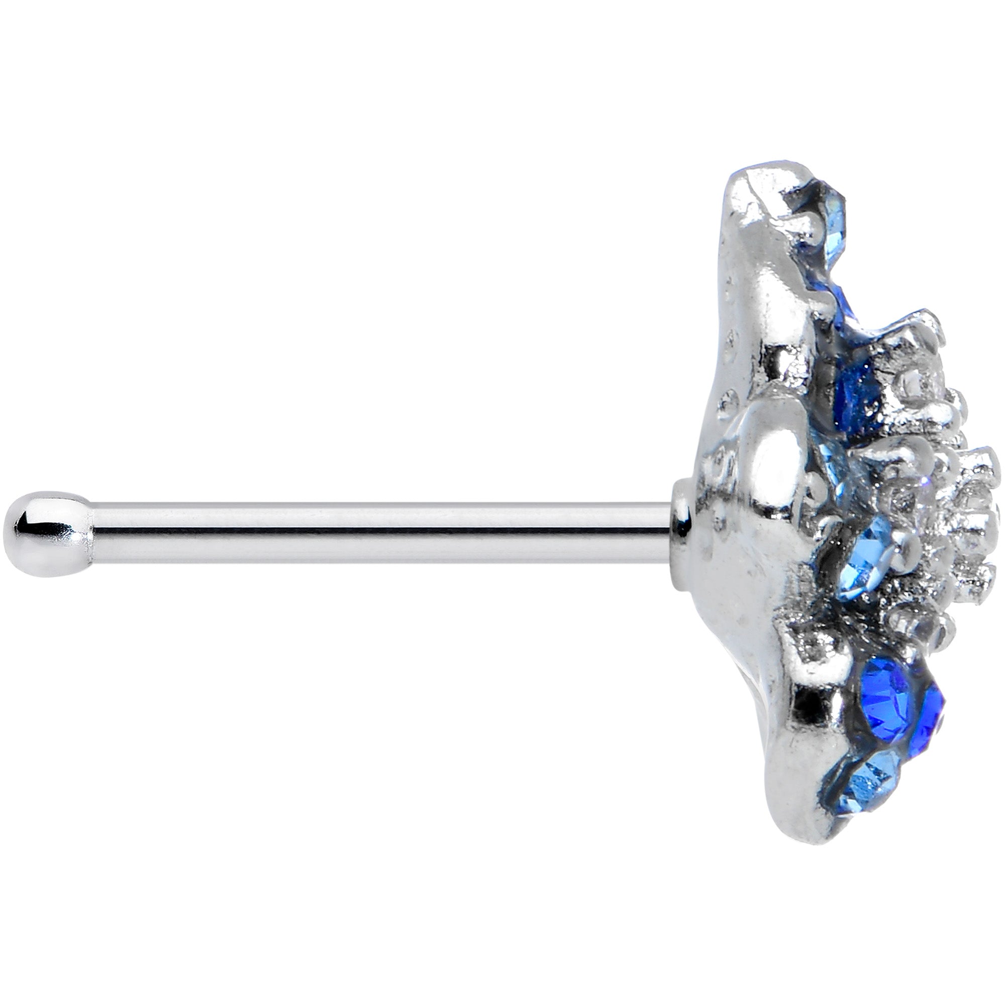 20G 1/4 Clear Blue Gem Evening Flower Nose Bone