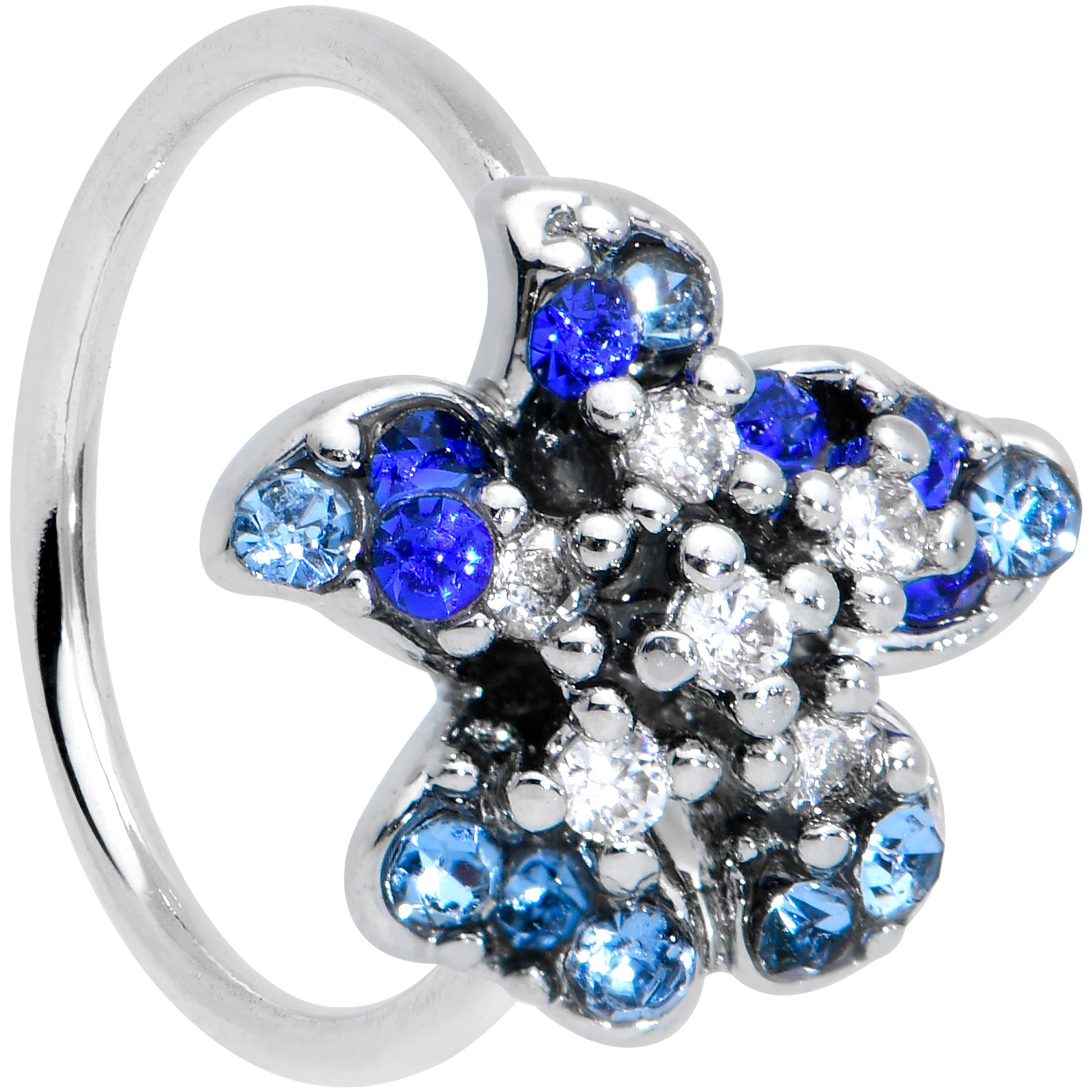 20G 5/16 Clear Blue Gem Evening Flower Nose Hoop