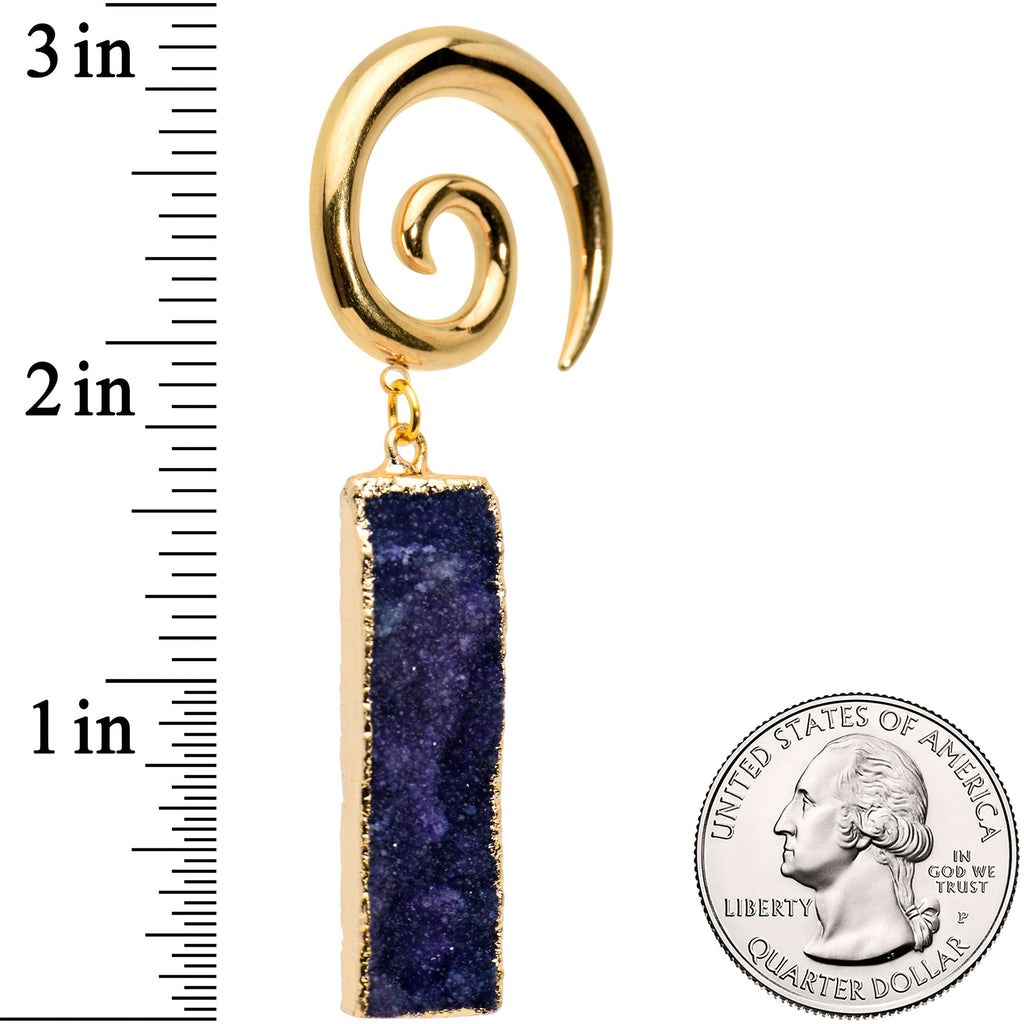 2G Blue Druzy Stone Rectangle Spiral Taper Ear Weights