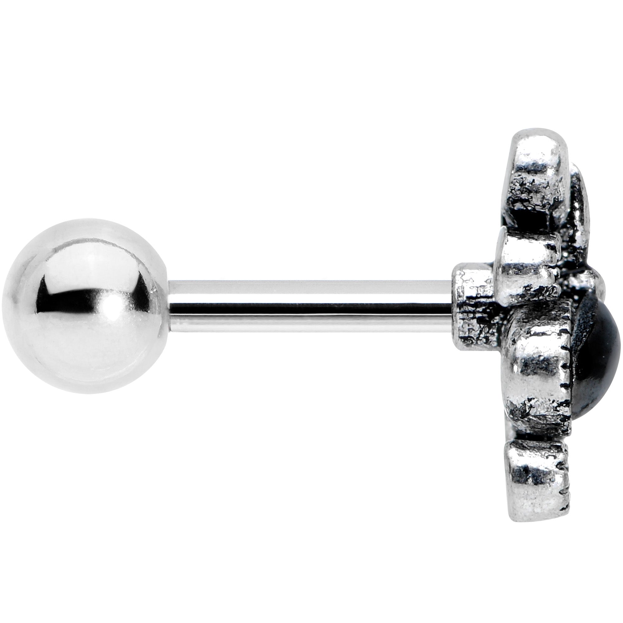 16G 1/4 Black Gem Abstract Bow Cartilage Tragus Earring