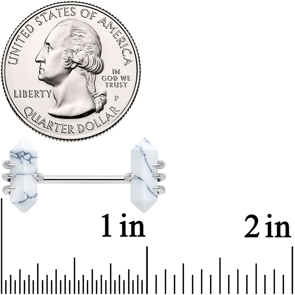 14G 9/16 White Howlite Stone Obelisks Barbell Nipple Ring Set