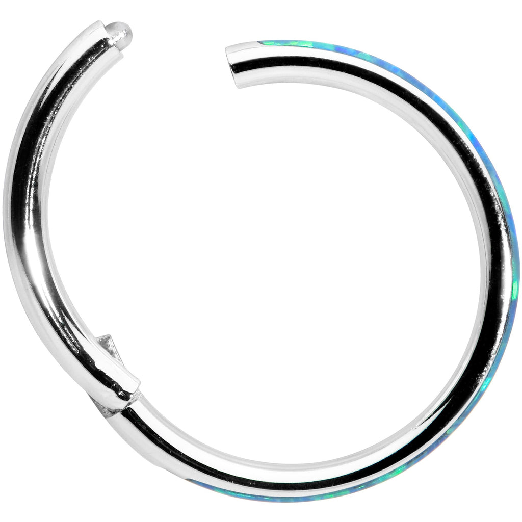 16G 3/8 Blue Synthetic Opal Sleek Forward Facing Segment Ring