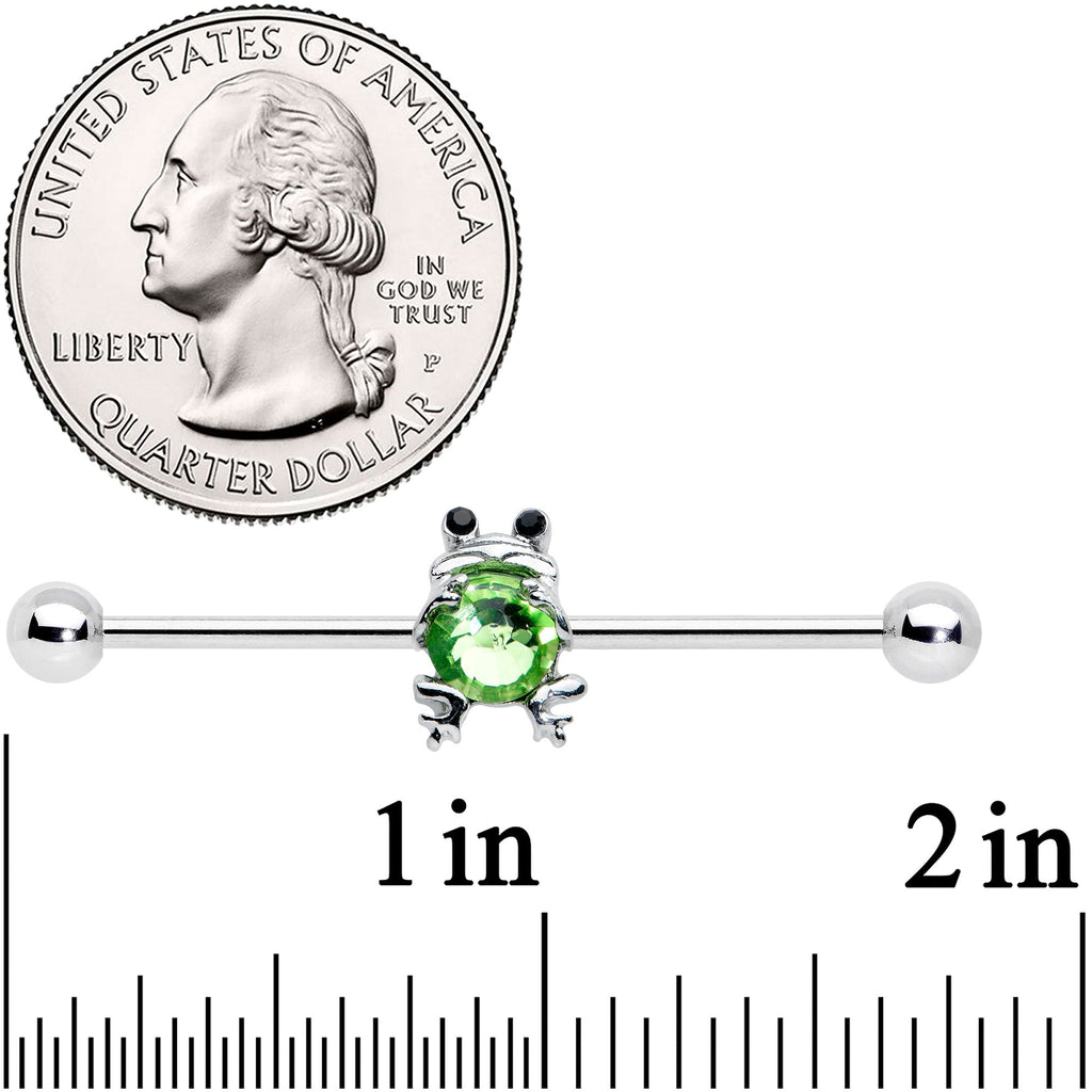 14G Black Green Gem Fancy Frog Industrial Barbell 38mm