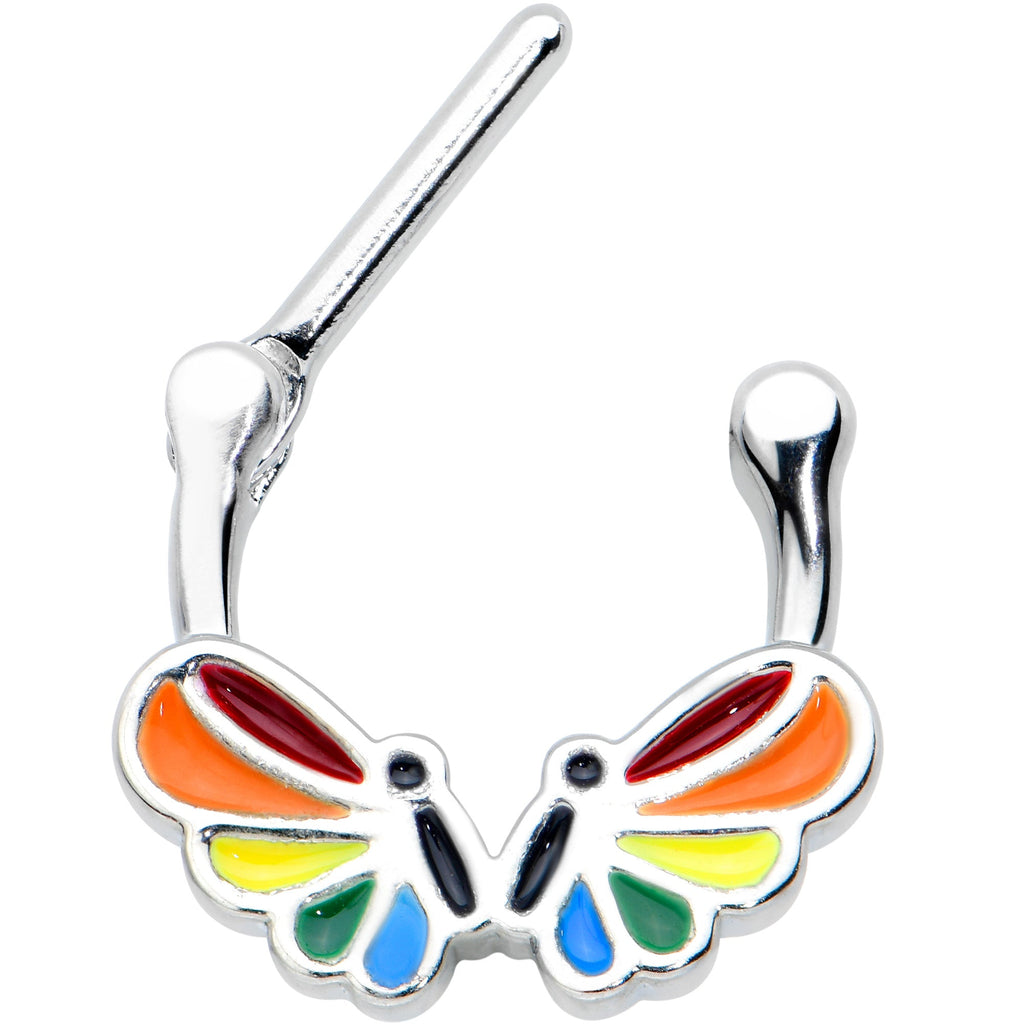 16G 5/16 Pride Rainbow Stripes Butterfly Cartilage Clicker