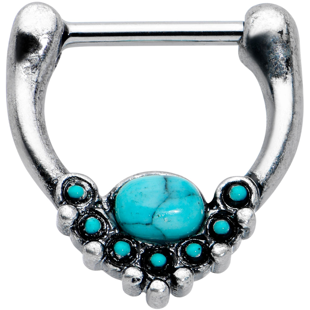 16G 5/16 Blue Turquoise Stone Shield Cartilage Clicker