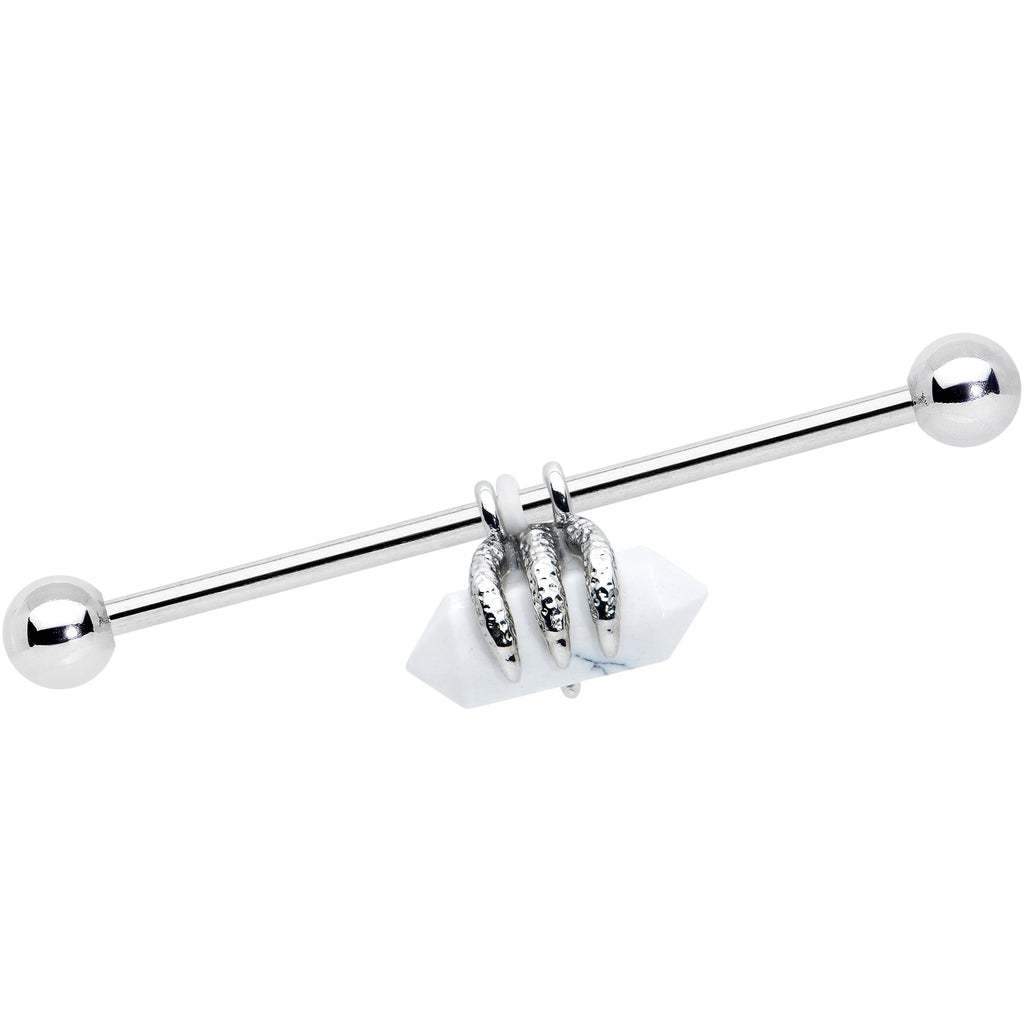 14G White Howlite Claw Industrial Barbell 38mm