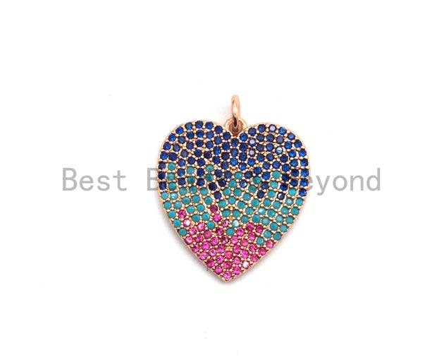 CZ Micro Pave Rainbow Multi Color Heart Shape Pendant, Cubic Zirconia Pendant/Charm, Silver/Gold/Rose Gold/Gunmental Plated,19x21mm,Sku#Z258