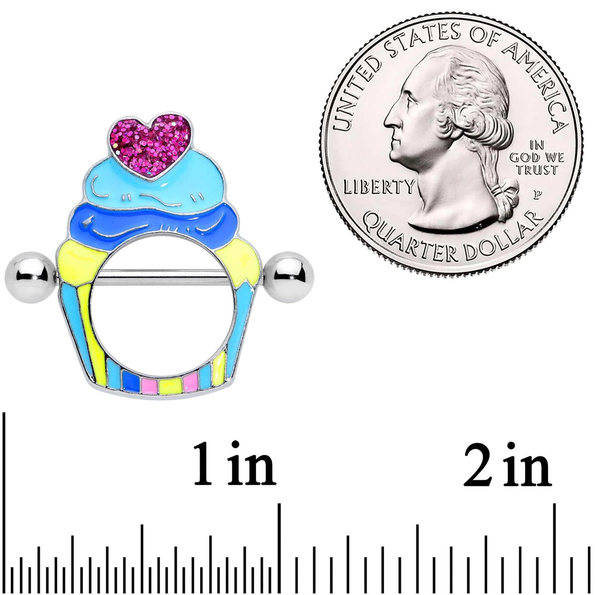 14G 9/16 Heart Topped Blue Cupcake Nipple Shield Set