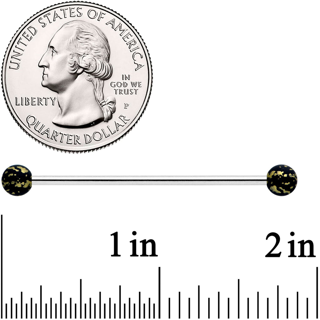 14G Matte Black Splatter Pattern Ends Industrial Barbell 38mm