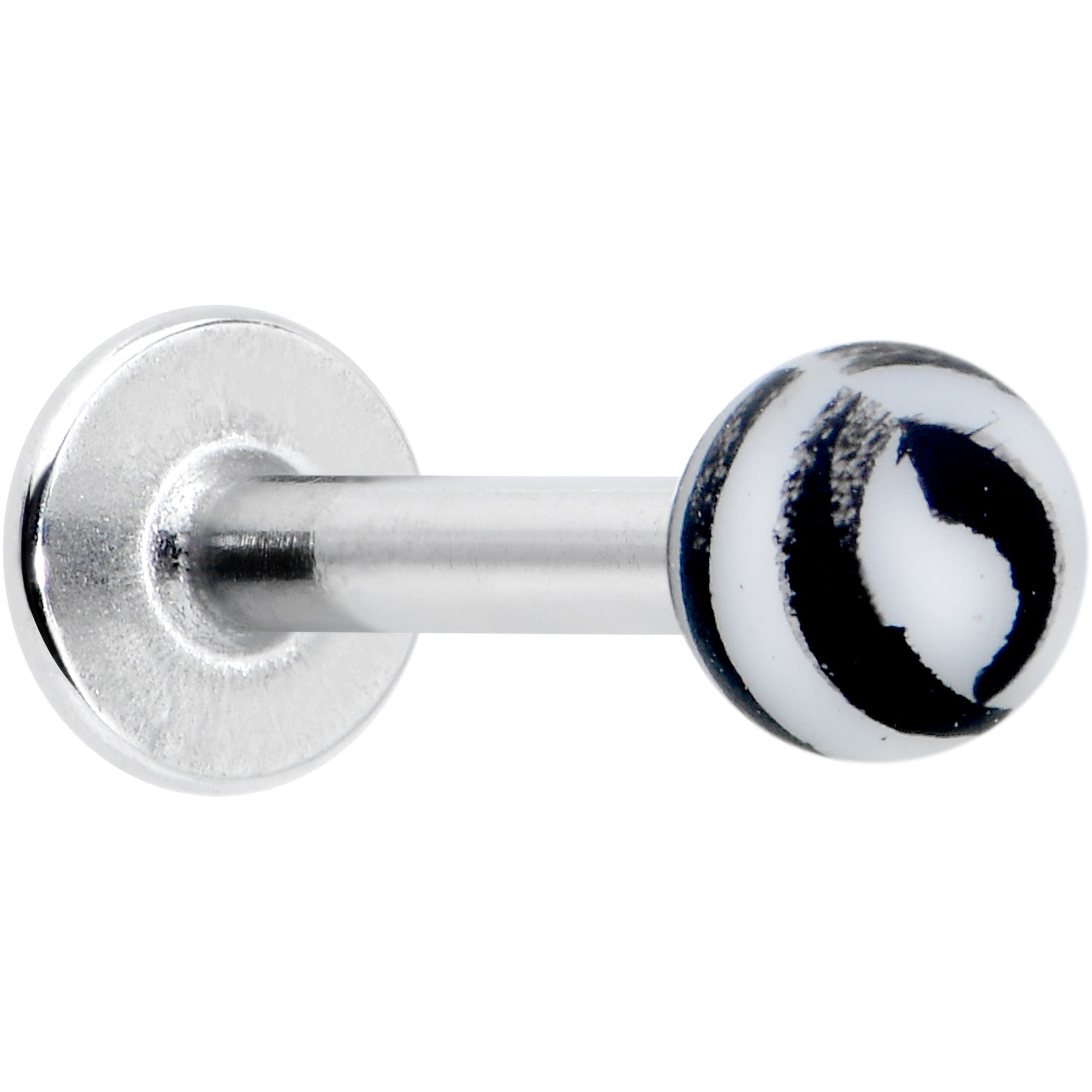 16G 5/16 Matte White Zebra Stripe Labret Monroe Tragus